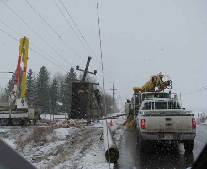 Broken power pole near Vanderhoof