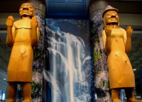 Salish welcome figures inside the lobby at 333 Dunsmuir Salish welcome figures inside the lobby at 333 Dunsmuir