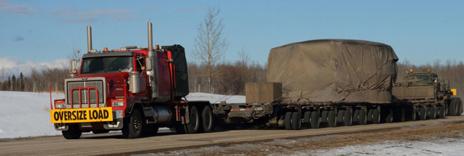 Mica Dam turbine in transit on a truck Mica Dam turbine in transit on a truck