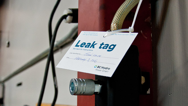 Image of a leak tag in use Image of a leak tag in use