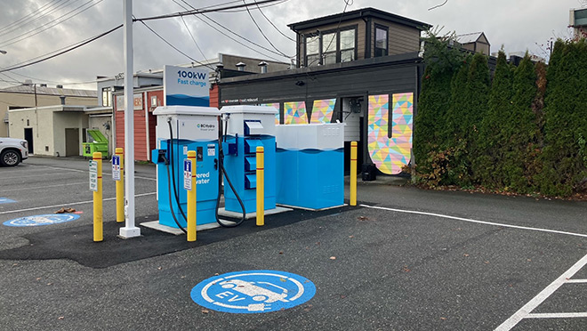 100-kilowatt EV fast charger in Cloverdale. 100-kilowatt EV fast charger in Cloverdale.