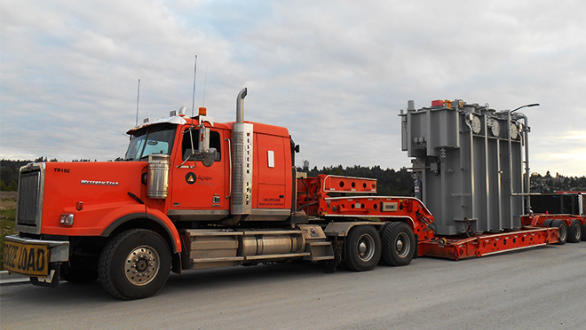 Image of a transformer being delivered to the Big Bend Substation