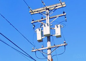 Example of an overhead step-down transformer