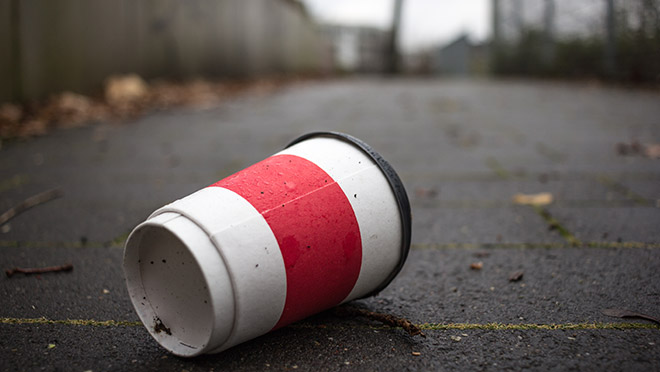 Image of a discarded single-use coffee cup