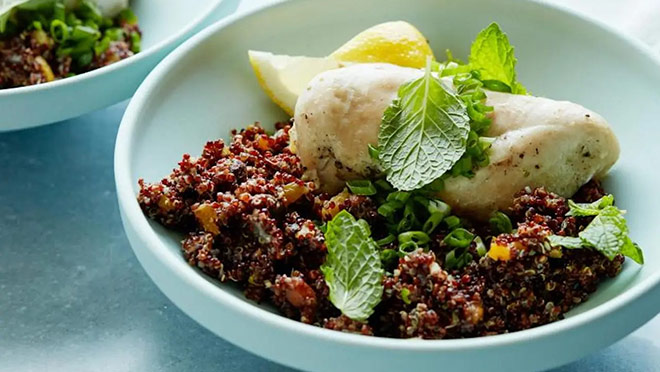 A bowl of Instant Pot chicken quinoa