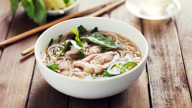 A bowl of Vietnamese pho noodle soup