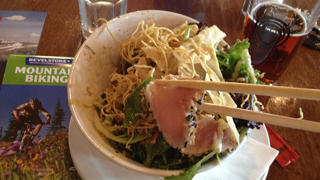 Salad at Village Idiot Bar and Grill Wasabi wit the salad at The Village Idiot Bar and Grill in Revelstoke