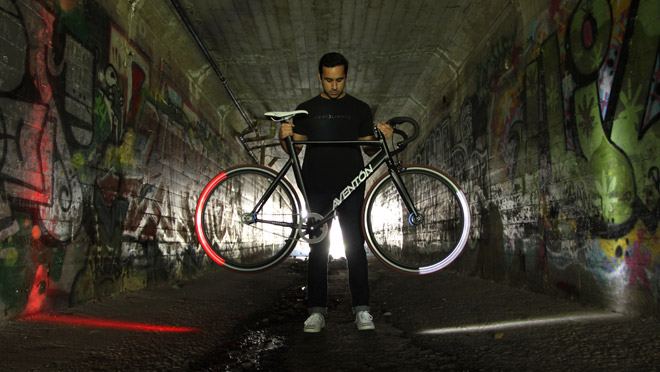 Image of bicycle with illuminated Revolights in a tunnel Image of bicycle with illuminated Revolights in a tunnel