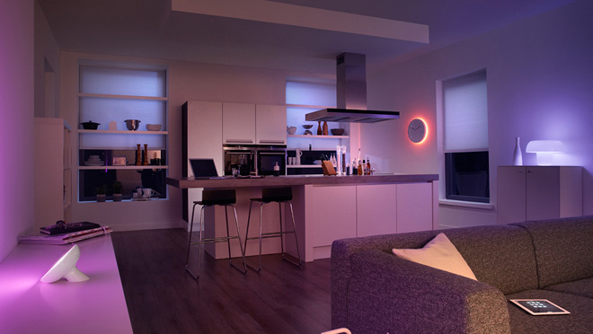 A room illuminated by Philips Hue LED bulbs A room illuminated by Philips Hue LED bulbs