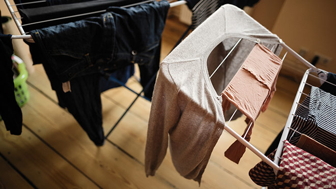 Image of laundry on drying rack