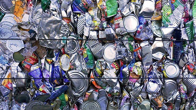 Image of cans baled for recycling