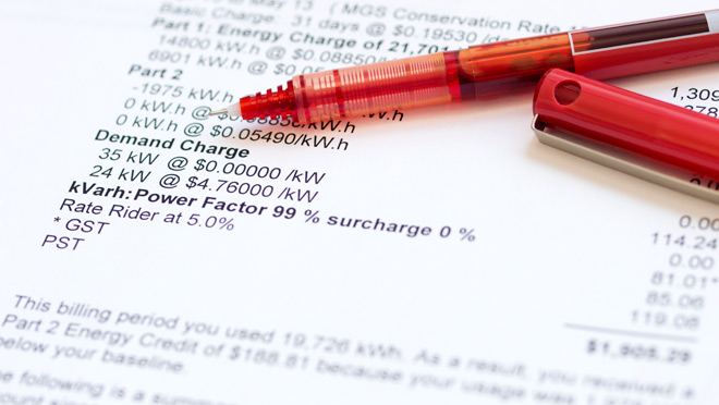 Electricity bill displaying power factor Image of electricity bill displaying power factor charges