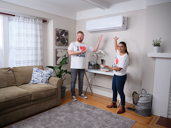 Jaclyn and Dave showing heat pump