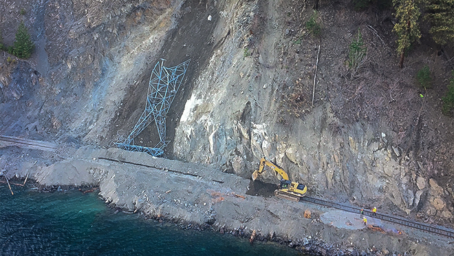Image of a landslide that knocked over a transmission tower Image of a landslide that knocked over a transmission tower