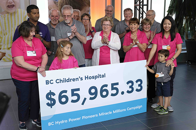 BC Hydro Power Pioneers presenting a cheque for the BC Children's Hospital Miracle Campaign