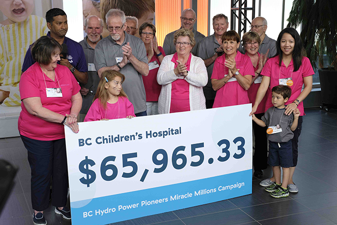 BC Hydro Power Pioneers presenting a cheque for the BC Children's Hospital Miracle Campaign BC Hydro Power Pioneers presenting a cheque for the BC Children's Hospital Miracle Campaign