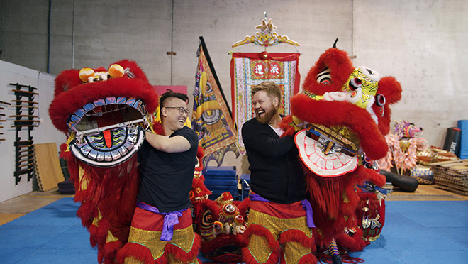 Dave and Duncan Chan performing a Lunar New Year lion dance