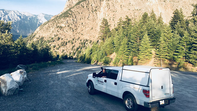 Image of Dayna Isber driving a BC Hydro truck Image of Dayna Isber driving a BC Hydro truck