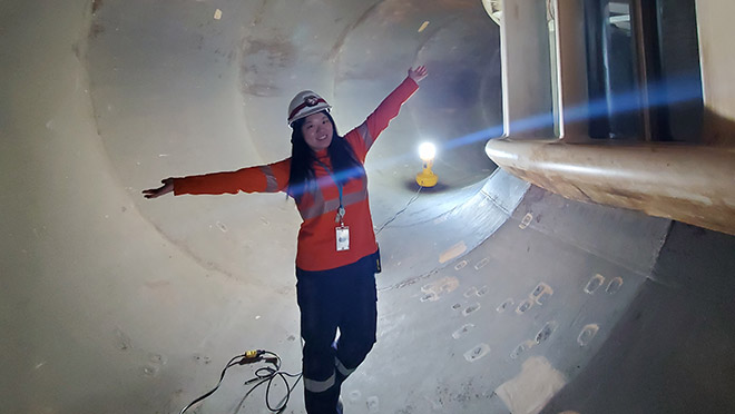  Emma Zhang while working in Generation Maintenance at Revelstoke Generating Station.