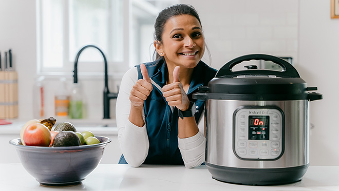 BC Hydro spokesperson, Jaclyn, cooking with an Instant Pot