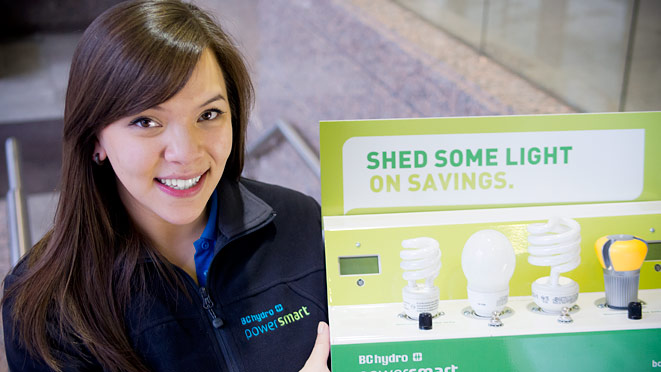 BC Hydro's Outreach team offers detailed advice on energy-efficient lighting to British Columbians at events across the province. BC Hydro's Outreach team offers detailed advice on energy-efficient lighting to British Columbians at events across the province.