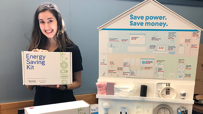 Image of a BC Hydro rep showing an Energy Saving Kit