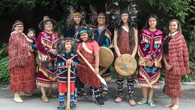 Tsatsu Stalgayu (Coastal Wolf Pack) members in traditional dress