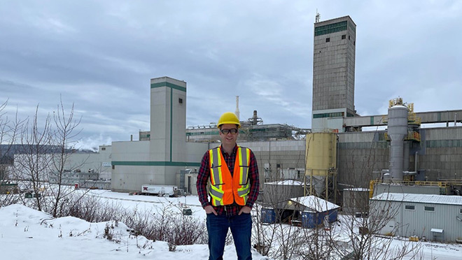UBC Okanagan student Flurin Obrist at West Fraser's Cariboo Pulp & Paper (CPP) facility in Quesnel, B.C.
