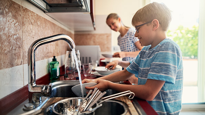 Image of kids washing dishes