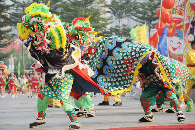 Lion dancers performing for Lunar New Year