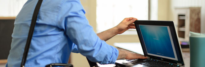 man closing laptop man closing laptop