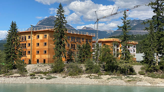 A near-zero carbon, all-electric multi-unit residential building under construction in Golden, B.C.