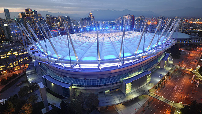 Vancouver's BC Place Stadium at night