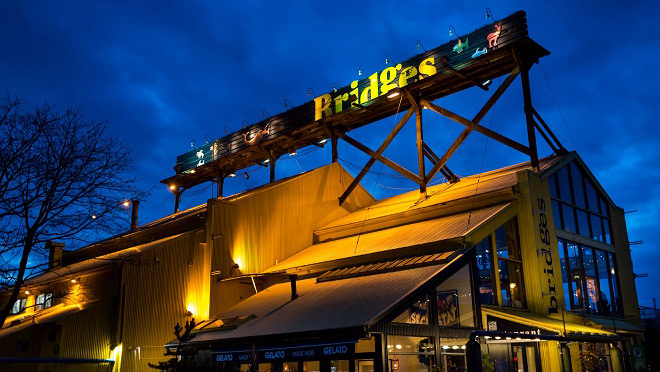 Image of Bridges restaurant at night Image of Bridges restaurant at night