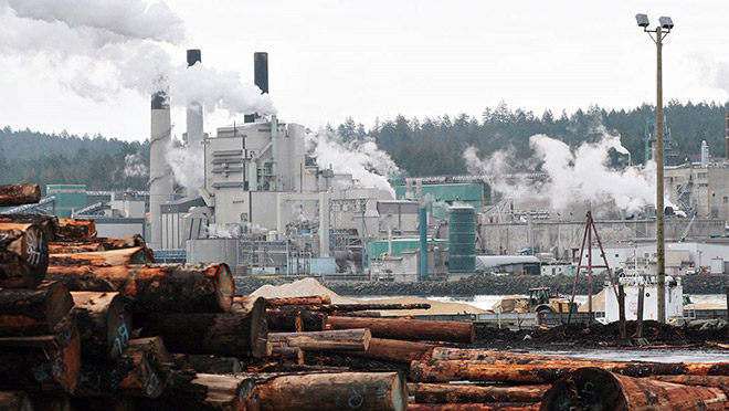 Image of the Harmac Pacific pulp mill in Nanaimo, B.C.