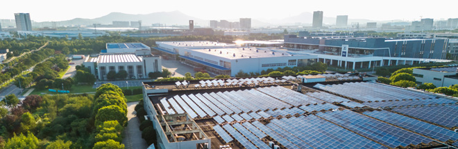 Industrial buildings with solar panels on roof