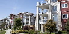 Residential buildings with red exterior wall