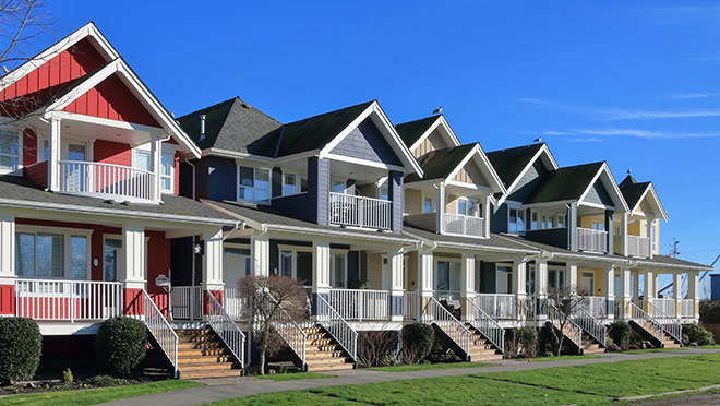 A line of townhouses in Richmond, B.C. A line of townhouses in Richmond, B.C.