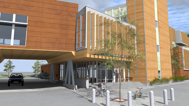Digital model of the front entrance for the Pacific Autism Family Centre