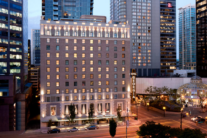 Image of the exterior of the Rosewood Hotel Georgia at twilight Image of the exterior of the Rosewood Hotel Georgia at twilight