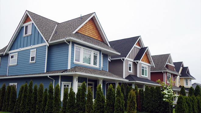 180865725 Close up of new homes in suburban Vancouver, B.C.