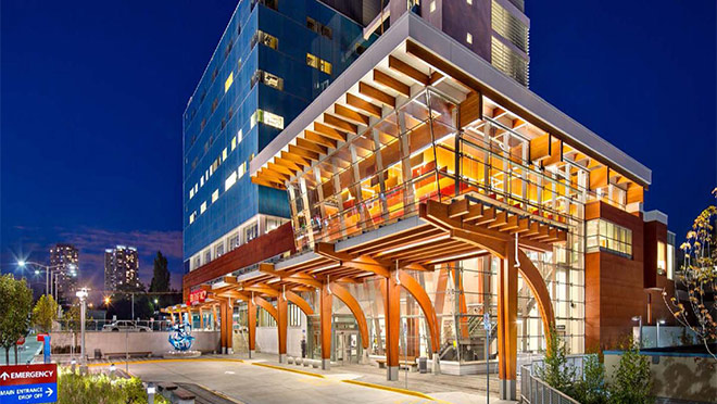 Exterior of Surrey Memorial Hospital from the front Exterior of Surrey Memorial Hospital from the front