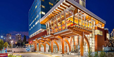 A nighttime view of Surrey Memorial Hospital.