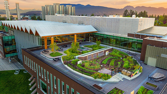 Aerial view of the rooftop garden on UBC's Student Nest