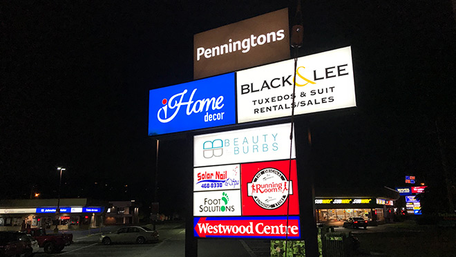 Image of illuminated signs at Westwood Centre Image of illuminated signs at Westwood Centre