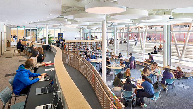 Library in North Vancouver's Ecole Handsworth Secondary school