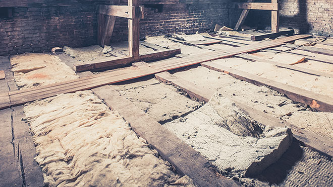 Image of old insulation in an attic