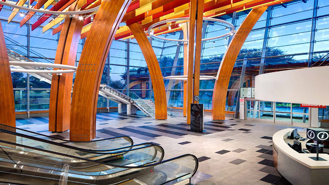 Interior render of the Surrey Memorial Hospital lobby Interior of Surrey Memorial lobby