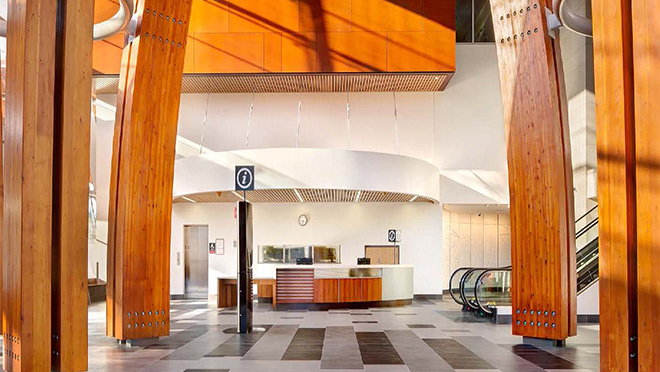 Interior render of the Surrey Memorial Hospital lobby Interior of Surrey Memorial Hospital lobby