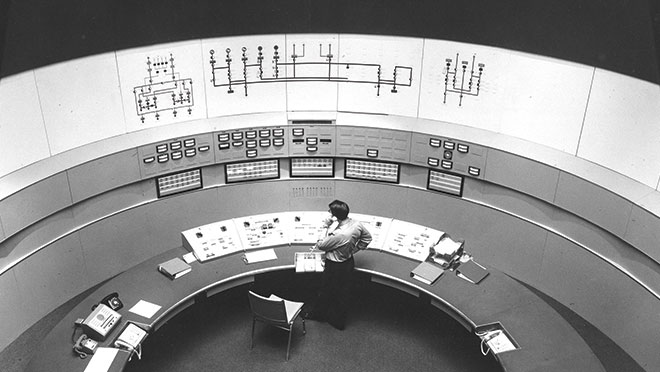 Image of the WAC Bennett Dam control room Image of the WAC Bennett Dam control room